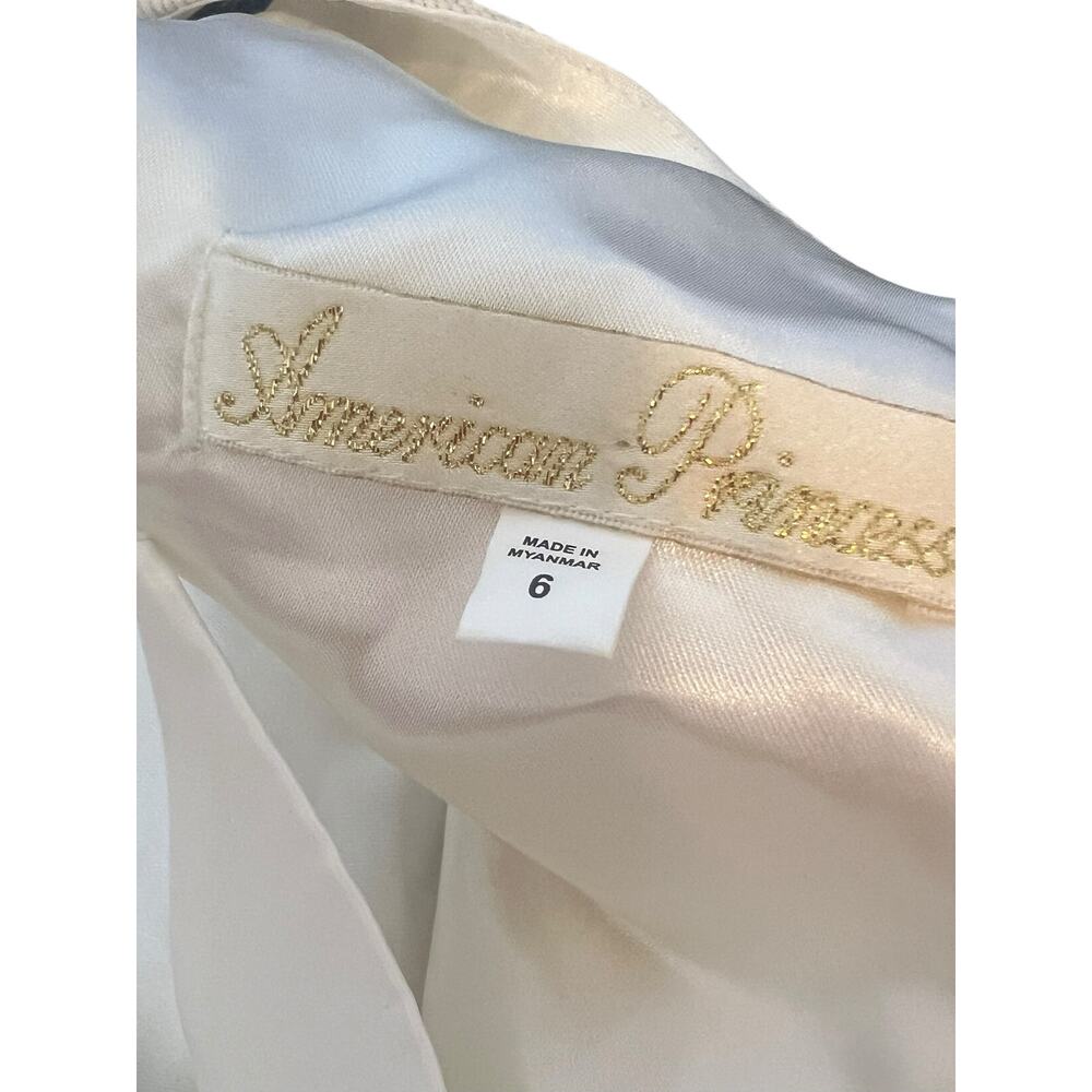 AMERICAN PRINCESS GIRLS IVORY GOLD TULE RHINESTONES BOW PARTY DRESS SIZE 6 - Picture 7 of 13